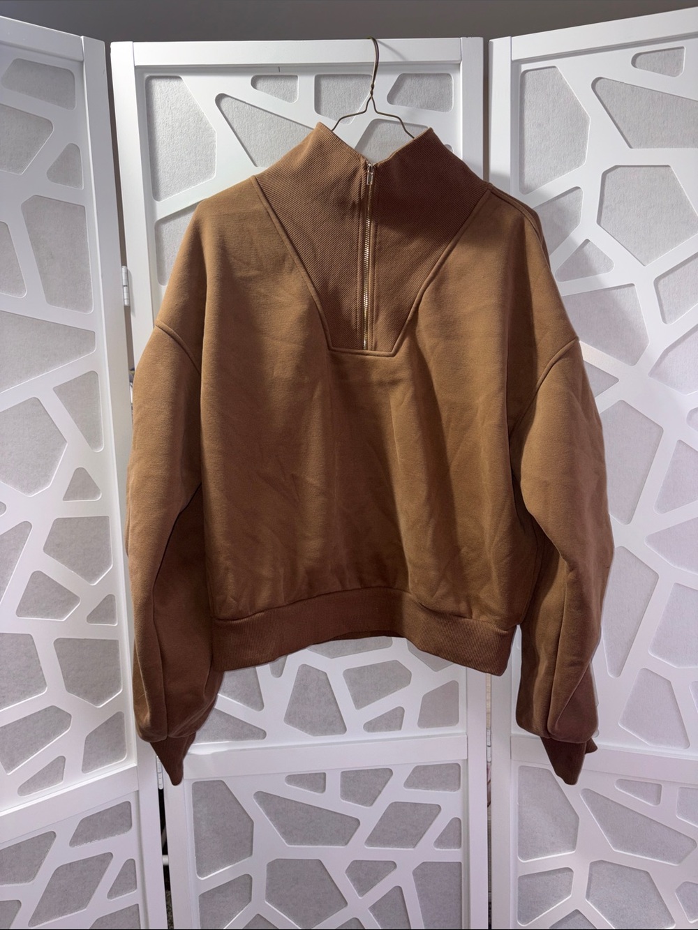 Women's Brown Half-Zip Mock Neck Pullover Hoodie